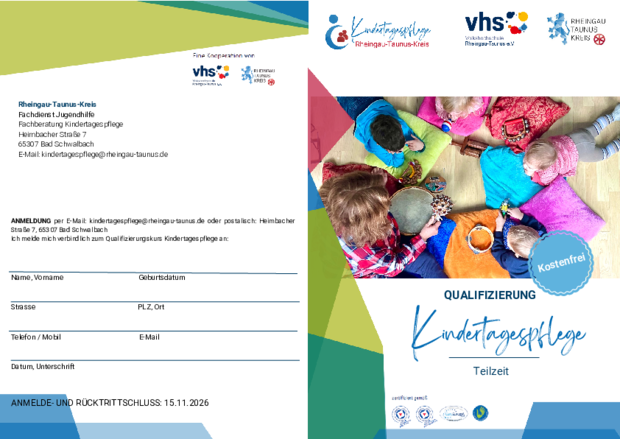Flyer: Qualifizierung zur Kindertagespflege Flyer: Qualifizierung zur Kindertagespflege (PDF)