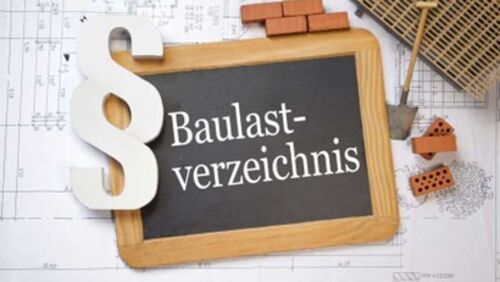 Bild: Zu sehen ist das Wort Bau Baulastverzeichnis auf einem Schild.