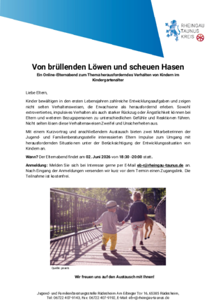 Digitaler Eltern-Abend: Kinder mit herausforderndem Verhalten (PDF)
