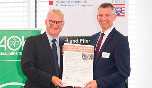 Dr. Wolfgang Dippel, Staatssekretär im Hessischen Ministerium für Soziales und Integration, und Landrat Frank Kilian. Foto: Katrin Denkewitz